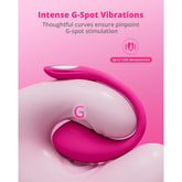 A Lovense Lush 4 pink vibrator with smooth curves is showcased on a pink backdrop. The text highlights, "Intense G-Spot Vibrations," showcasing its Bluetooth control. Its design ensures precise G-spot stimulation with vibrations up to 7,000/min, enhanced by an illustration of its structure.